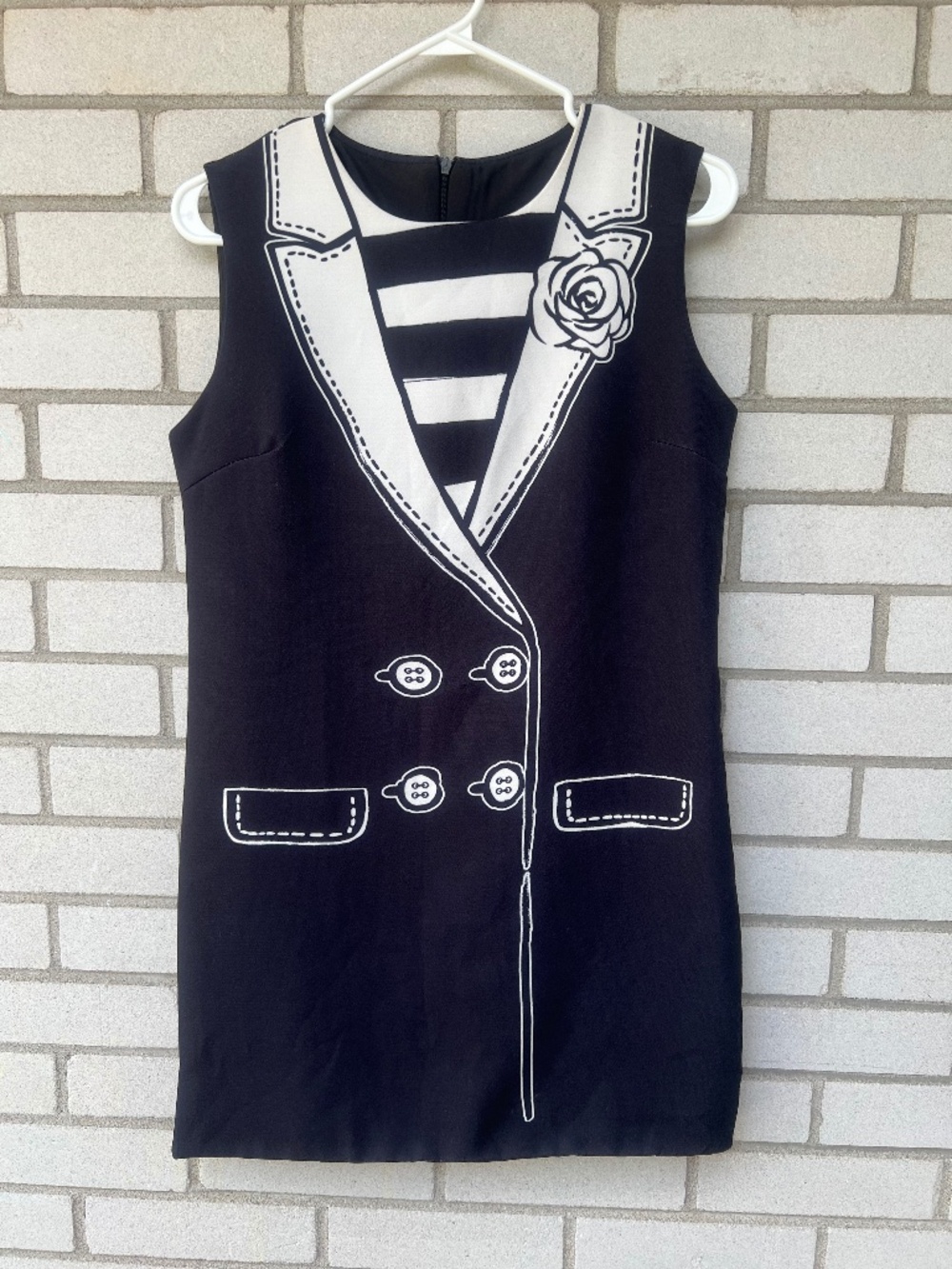 Vintage Tuxedo Dress Trompe L'oeil Novelty Print Black White Sleeveless Sz Small